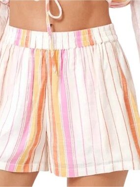 St Lucia Striped Pink & Orange Elastic-Waist Women’s Shorts